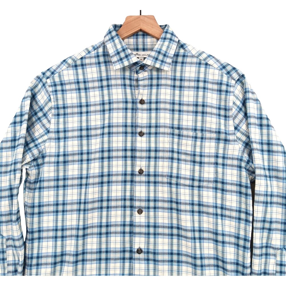 Peter Millar Shirt Mens M Blue Plaid Gator Creek Flannel Preppy Classic - Picture 1 of 14